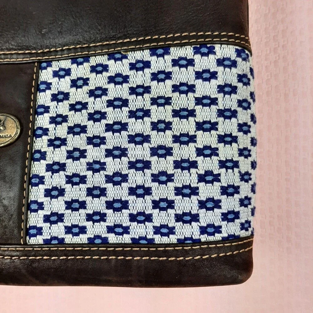 Guatemala Genuine Leather Crossbody Stitch Embroidery Bag Brown Zipper Handcraft